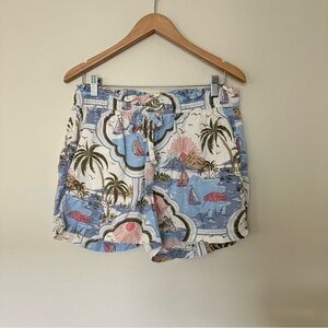 CYNTHIA ROWLEY Beach Print Drawstring Shorts